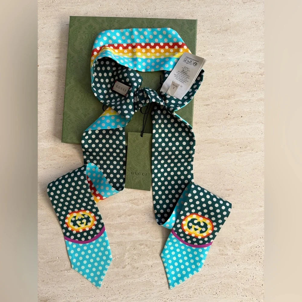 NWT Gucci Polka Dot Print Silk Headscarf Sz/ S